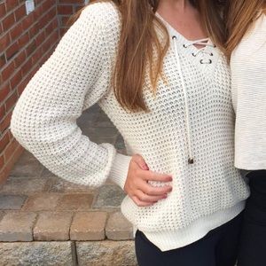 Crochet Sweater with Tie Up Detail